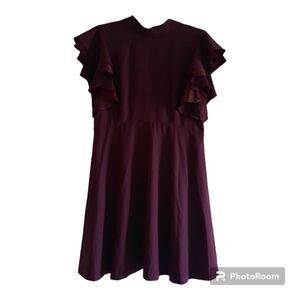 Chelsea28 Ruffle Cap Sleeves Crepe Fit And Flare Dress Burgundy